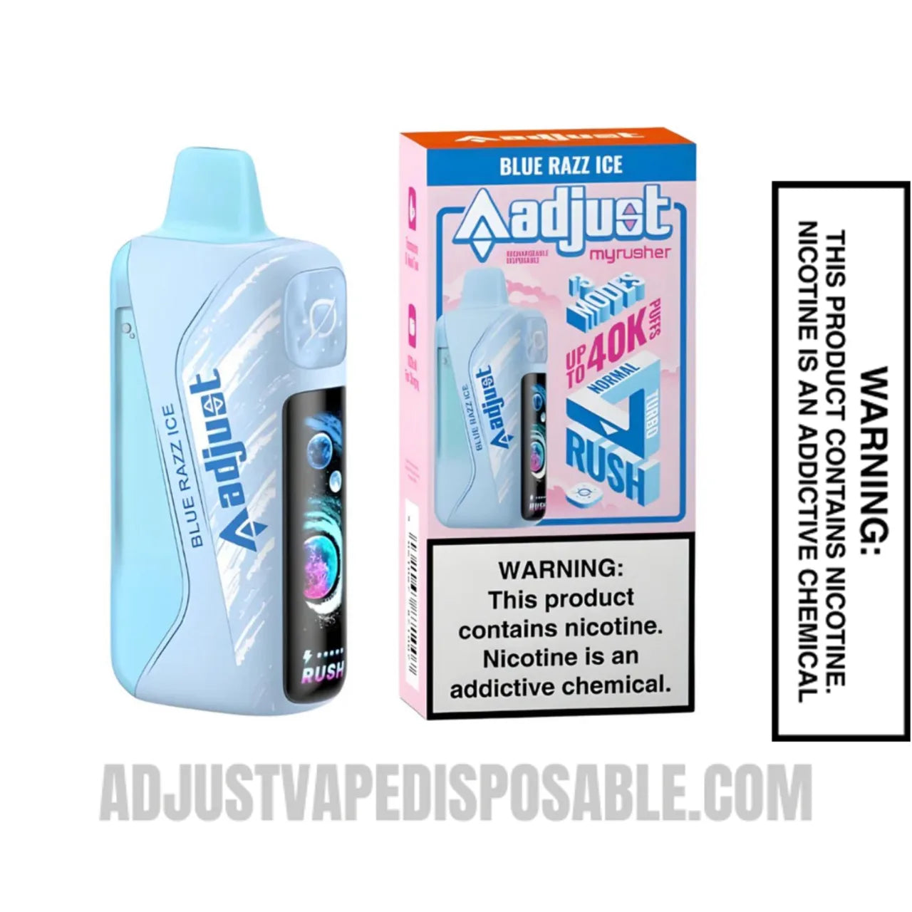 Blue Razz Ice Adjust MyRusher 40K Disposable Vape with Package Box Blue Razz Ice Adjust MyRusher 40K Disposable Vape with Package Box