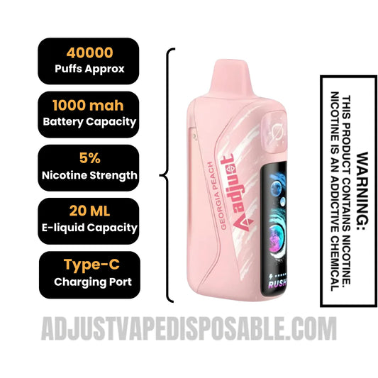 Georgia Peach Adjust MyRusher 40K Disposable Vape specifications Georgia Peach Adjust MyRusher 40K Disposable Vape specifications