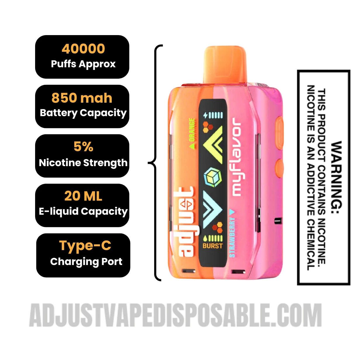 Orange Strawberry Adjust MyFlavor 40K Vape Specifications Orange Strawberry Adjust MyFlavor 40K Vape Specifications