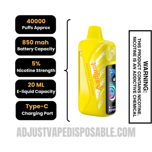 Pineapple Paradise Adjust MyRusher 40K Disposable Vape with Specifications Pineapple Paradise Adjust MyRusher 40K Disposable Vape with Specifications