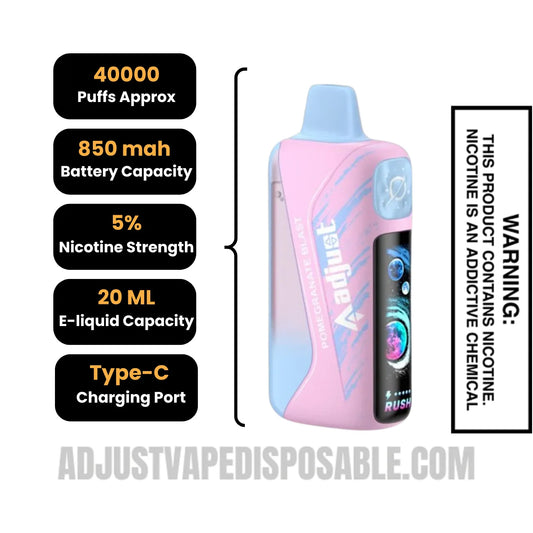 Pomegranate Blast Adjust MyRusher 40K Disposable Vape Specifications Pomegranate Blast Adjust MyRusher 40K Disposable Vape Specifications