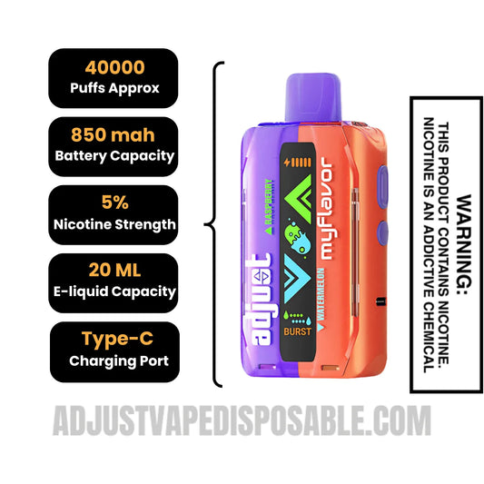 Raspberry Watermelon Adjust MyFlavor 40K Disposable Vape with Specifications Raspberry Watermelon Adjust MyFlavor 40K Disposable Vape with Specifications