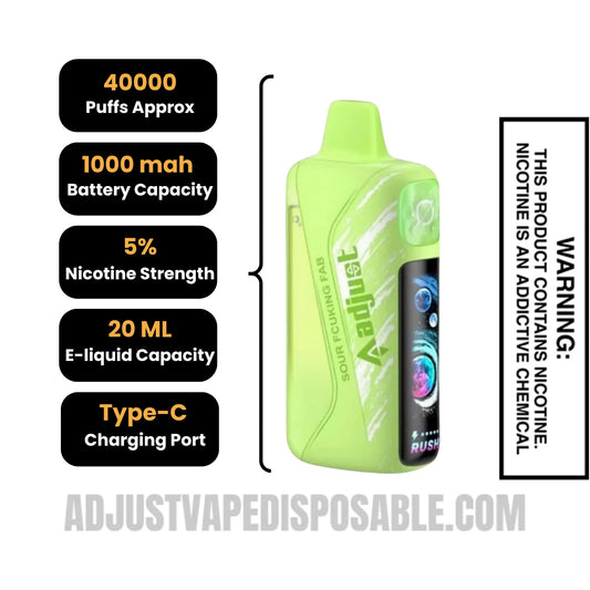 Sour Fcuking Fab Adjust MyRusher 40K Disposable Vape specifications Sour Fcuking Fab Adjust MyRusher 40K Disposable Vape specifications