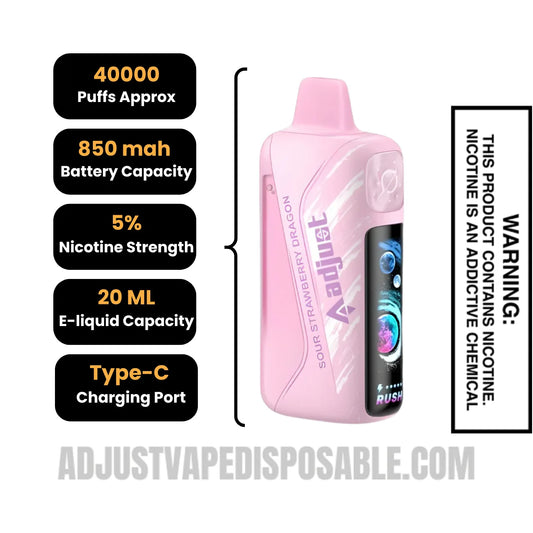 Sour Strawberry Dragon Adjust MyRusher 40K Disposable Vape with Specifications Sour Strawberry Dragon Adjust MyRusher 40K Disposable Vape with Specifications
