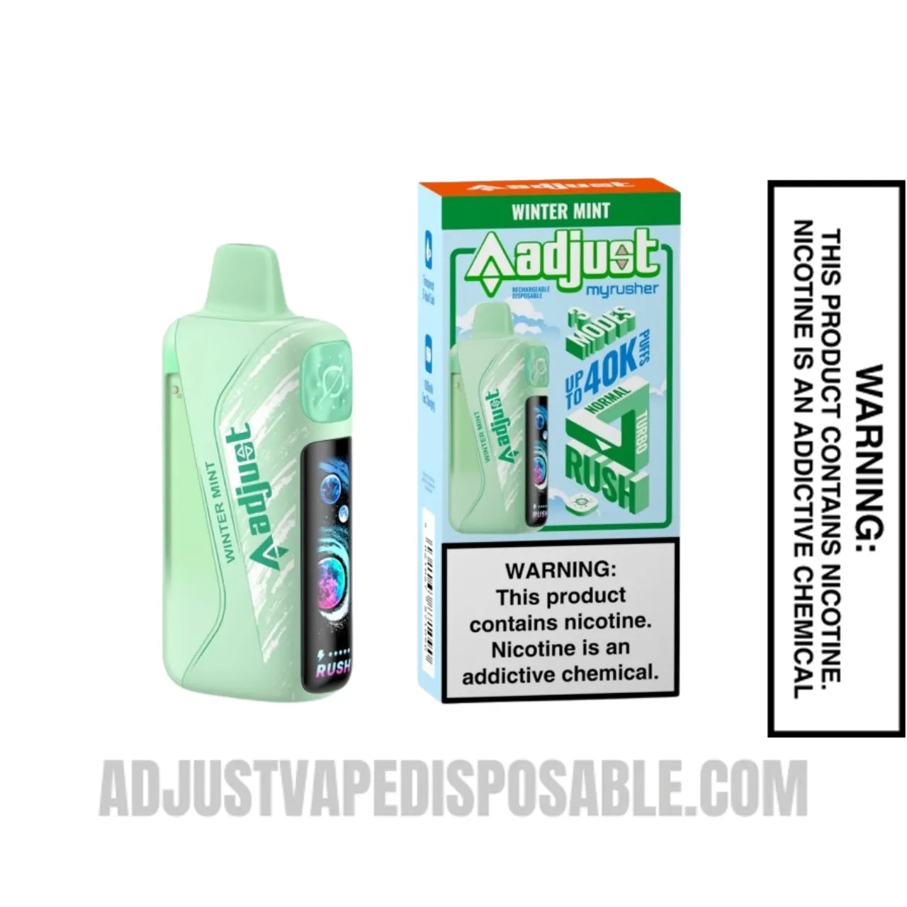 Winter Mint Adjust MyRusher 40K Disposable Vape with Package Box Winter Mint Adjust MyRusher 40K Disposable Vape with Package Box
