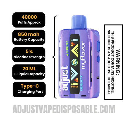 Blue Razz Ice Adjust MyFlavor 40K Vape Specifications