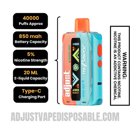 Mixed Mint Adjust MyFlavor 40K Vape  Specifications
