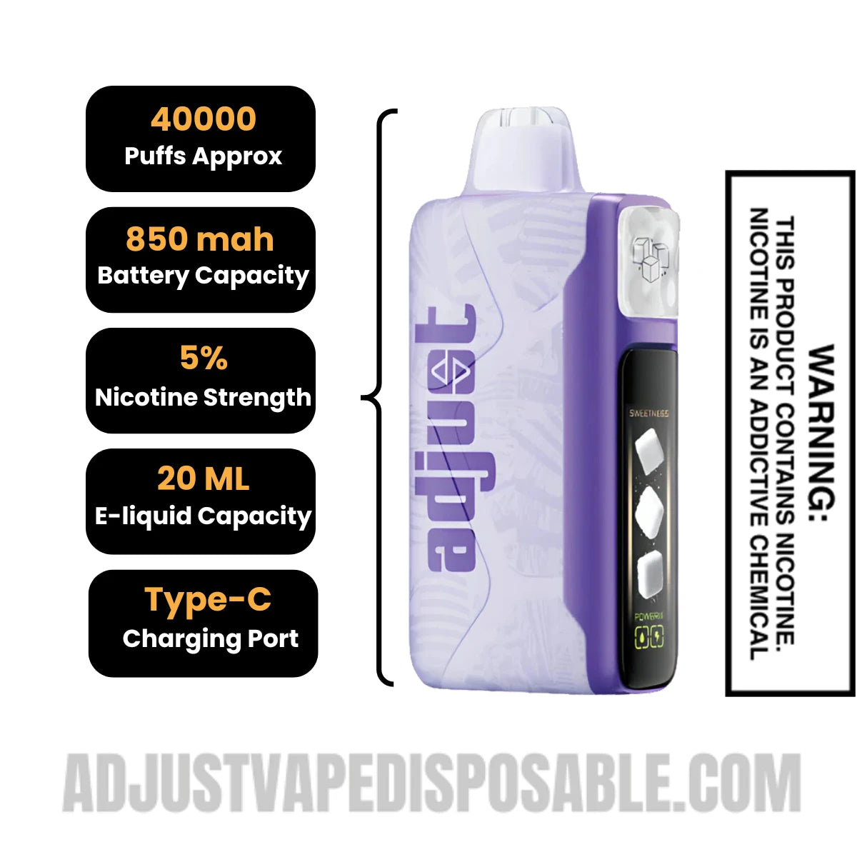 Raspberry Orange Adjust Mysweet 40K Vape Specifcations