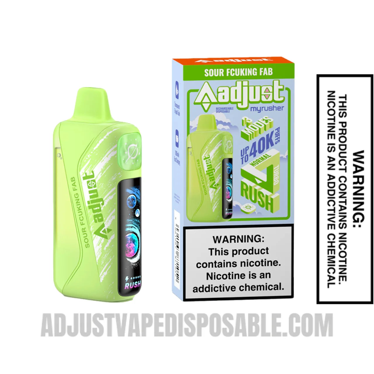 Sour Fcuking Fab Adjust MyRusher 40K Disposable Vape with Package Box