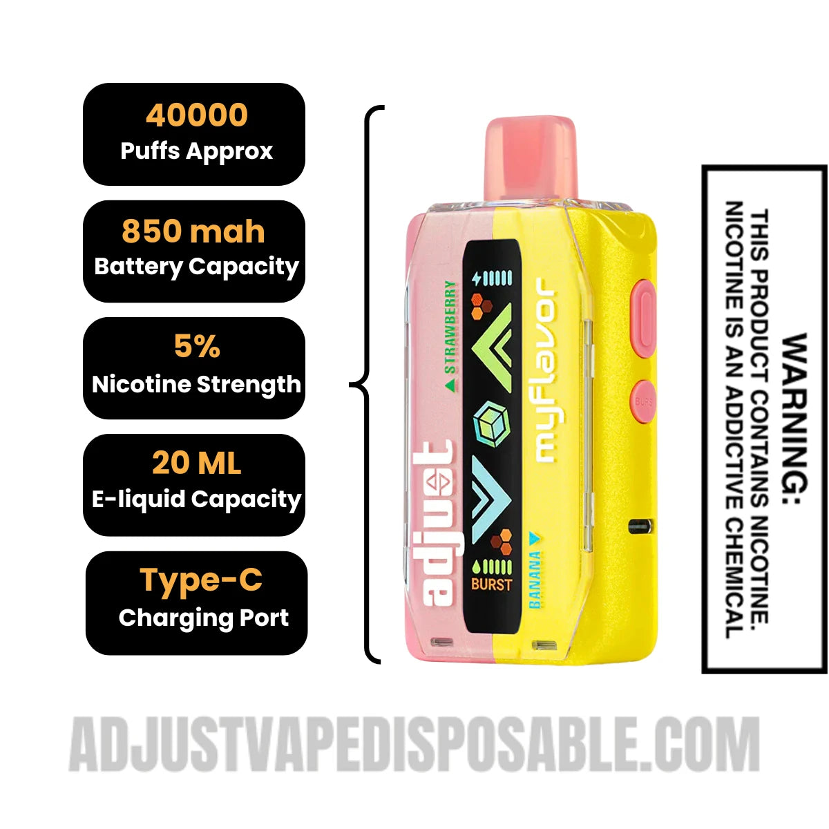 Strawberry Banana Adjust MyFlavor 40K Vape Specifications
