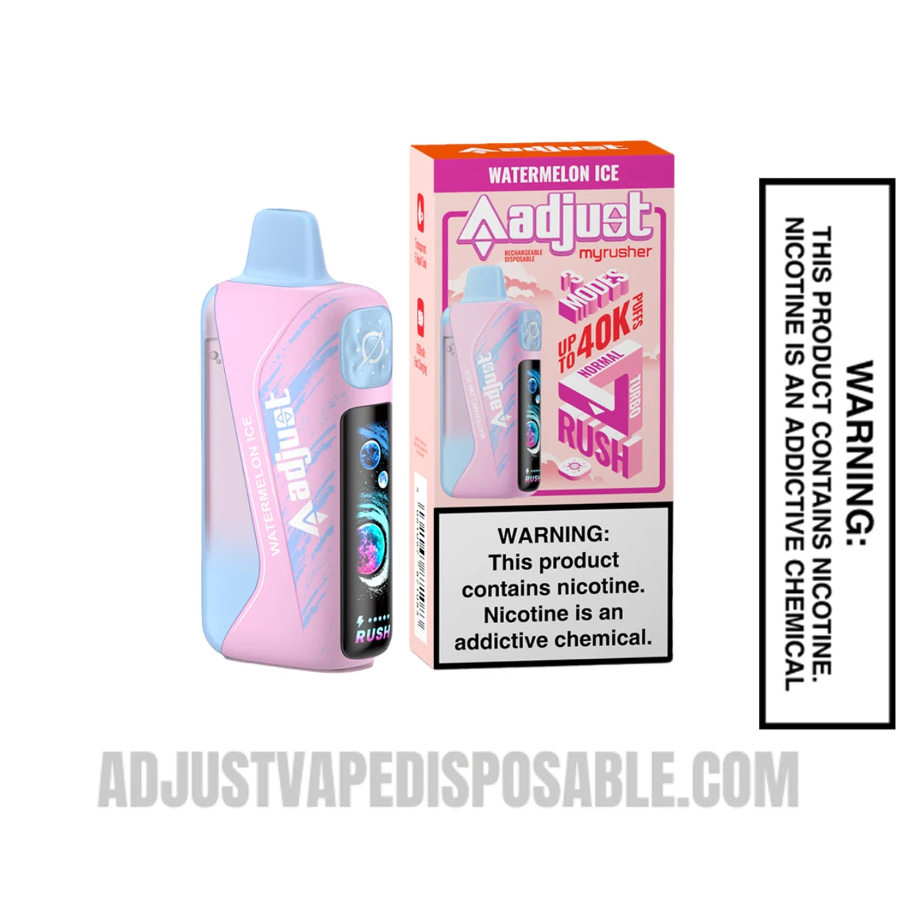 Watermelon Ice Adjust MyRusher 40K Disposable Vape with Package Box