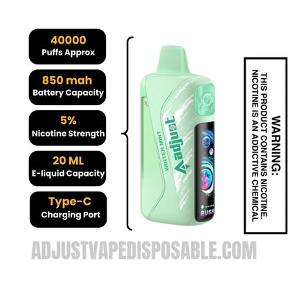 Winter Mint Adjust MyRusher 40K Disposable Vape with Specifications